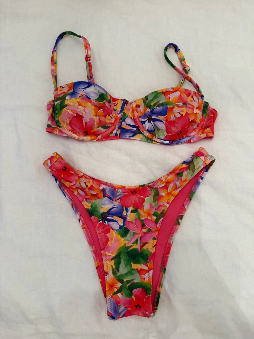 Four Three Seven Hawaiian Floral Pink Bikini Set